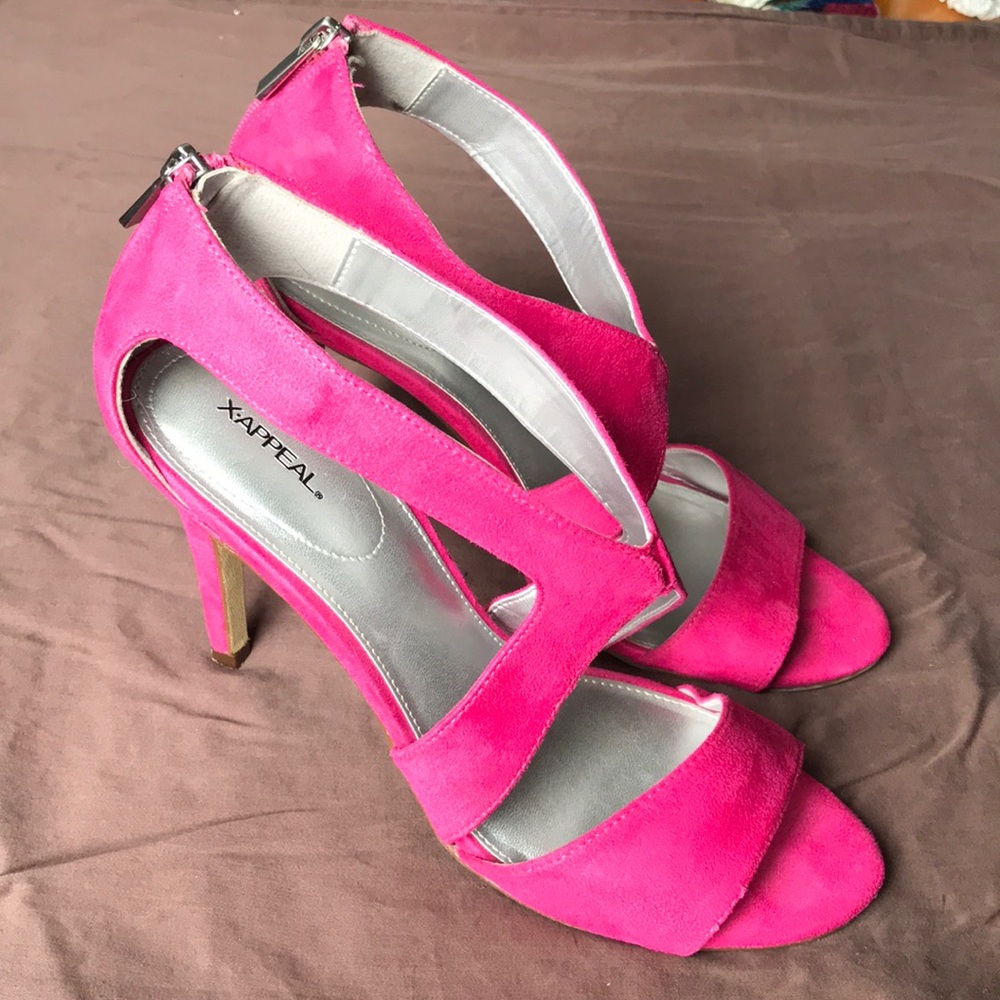 Hot Pink X-Appeal suede Open Toe Heels